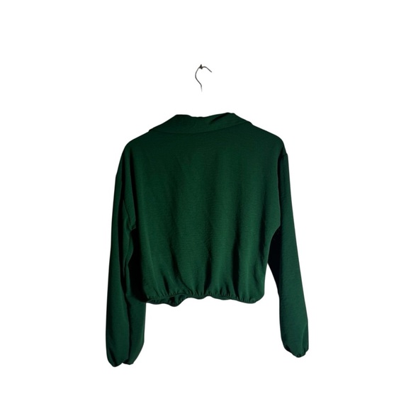 Express Women's Collared V-Neck Long Sleeve Faux Wrap Top Green Size Medium NWT - Picture 4 of 4